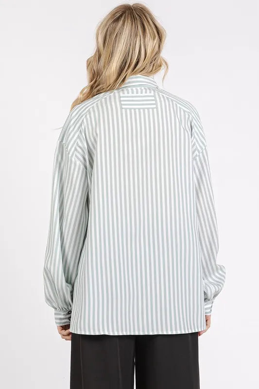 Mittoshop Button Down Striped Long Sleeve Shirt - Sage - View 2