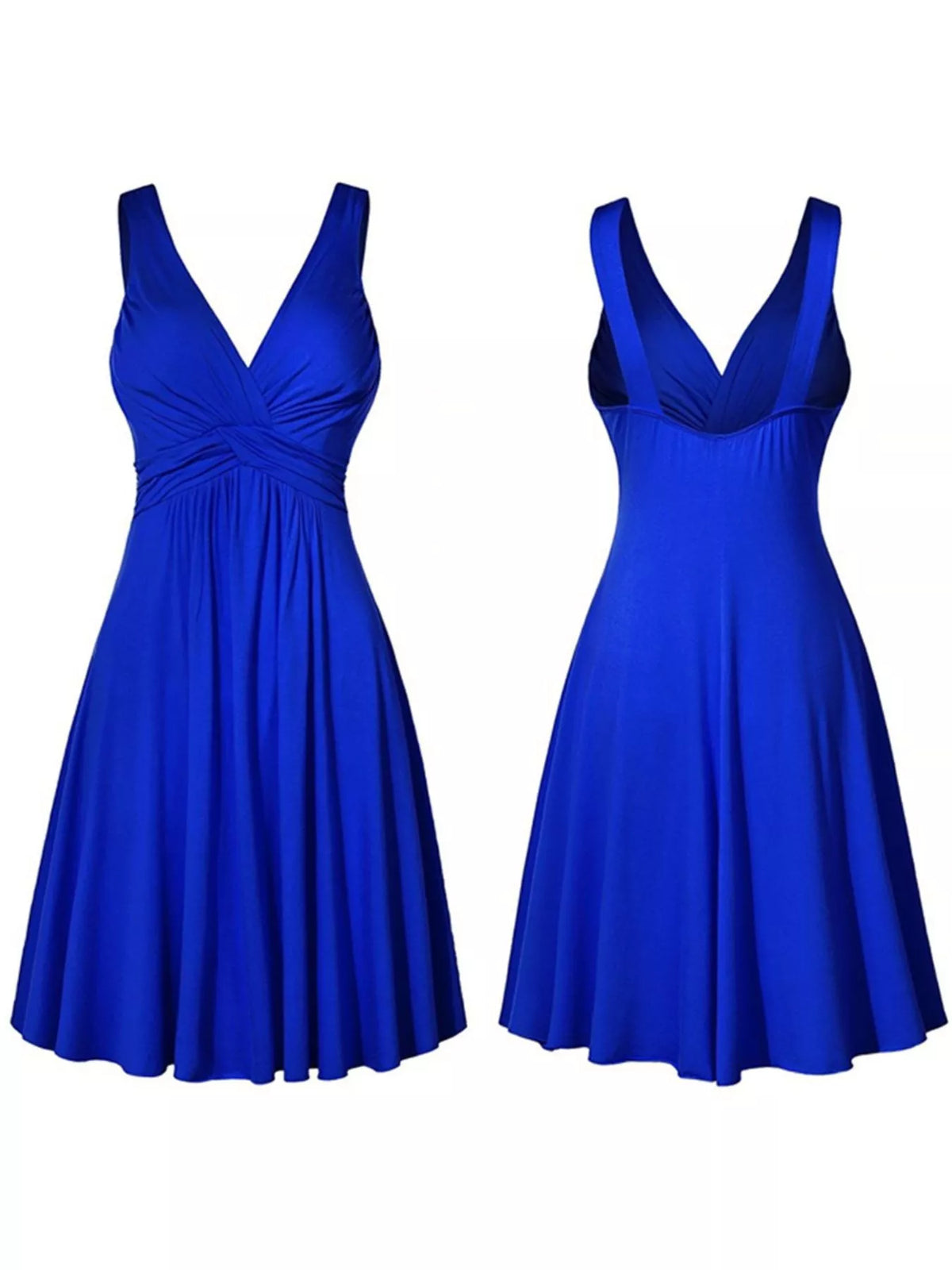 Full Size Twisted Sleeveless Ruched Waist A-Line Dress Plus Size - Blue - View 3