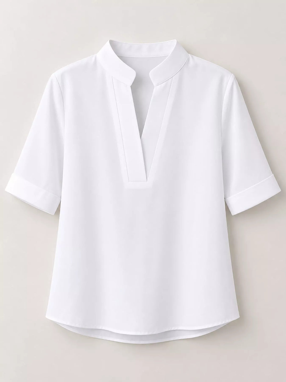 Full Size Notched Short Sleeve Blouse Plus Size - White - View 15