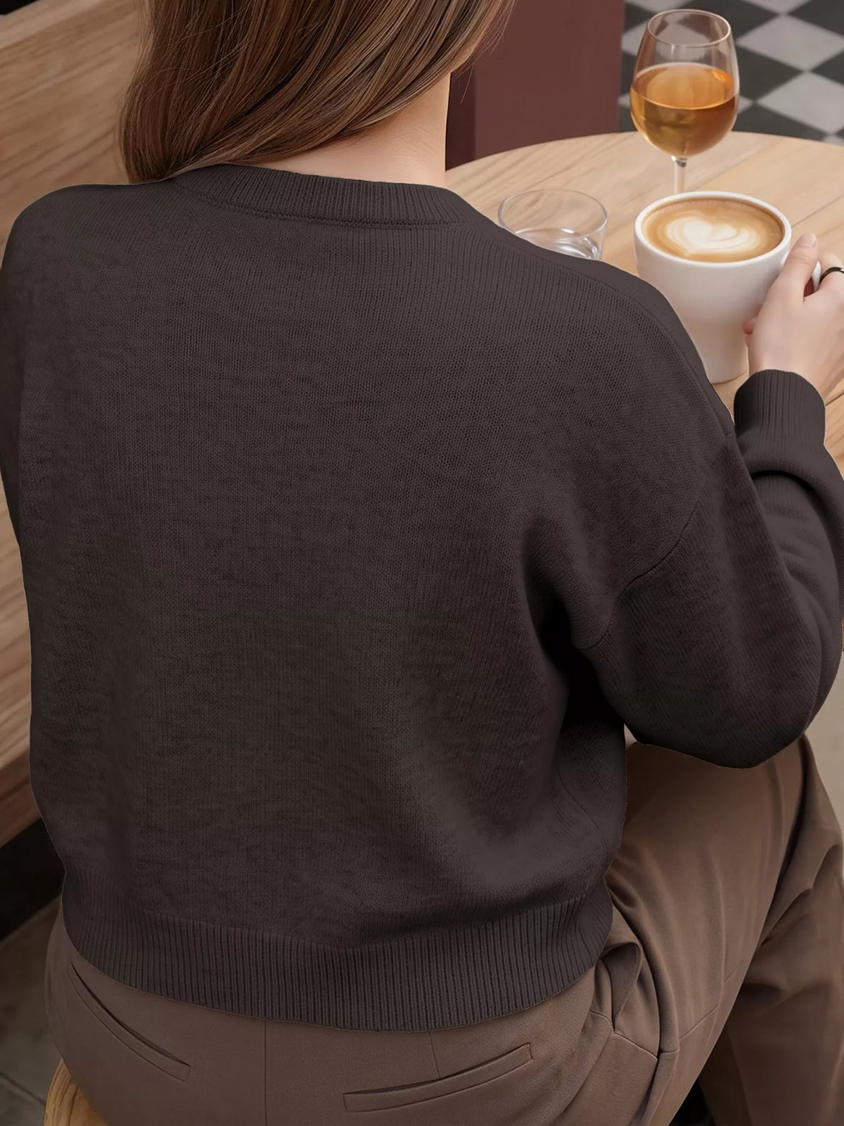 Chinese-Style Button Knit Cardigan - Coffee Brown - View 8