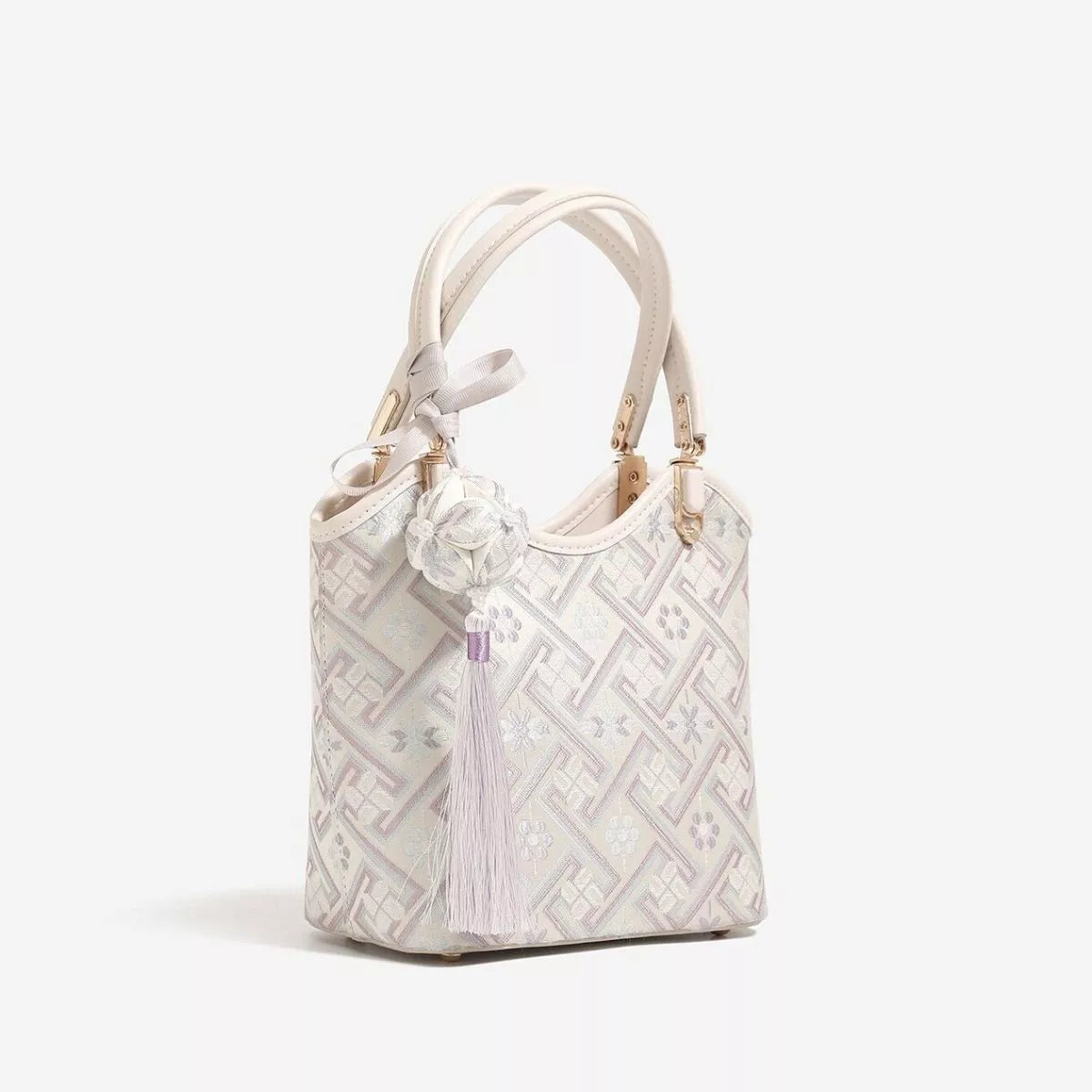 Geometric Pattern Handbag - Beige - View 3