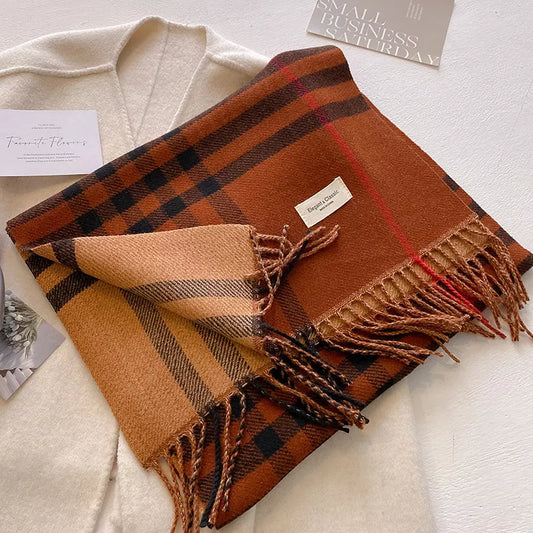 Plaid Fringe Winter Scarf - Terracotta - View 2