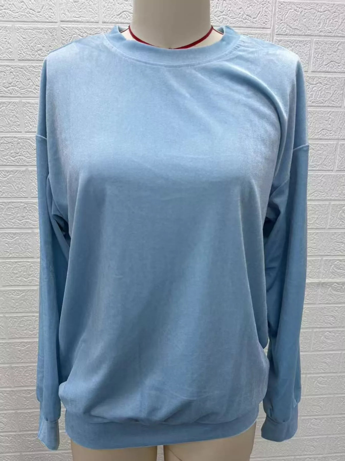 Full Size Crew Neck Drop Shoulder Sweatshirt Plus Size - Light Blue - View 17