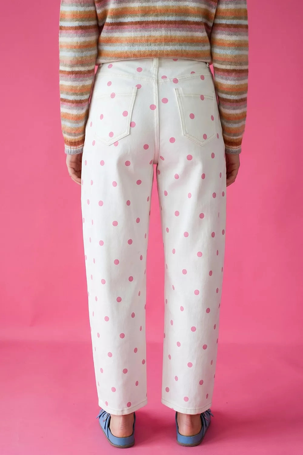 Polka Dot Wide-Leg Jeans - Blush Pink - View 5