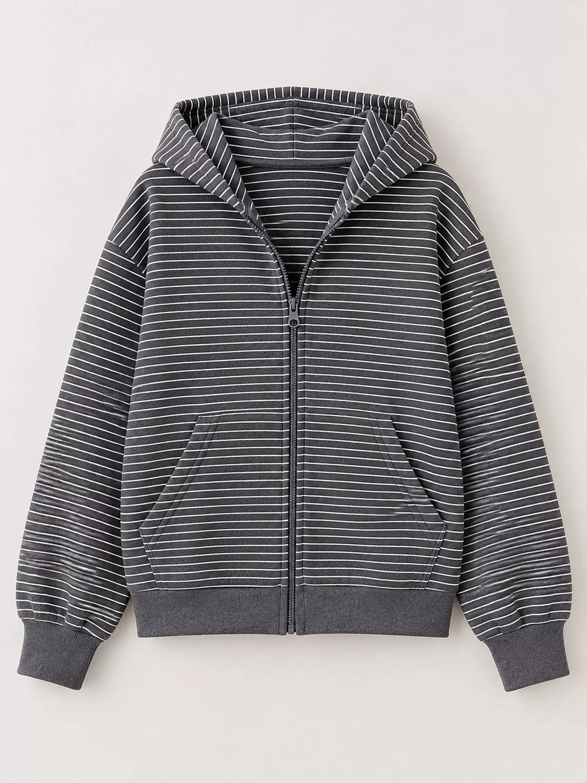 Striped Zip-Up Hoodie - Dark Gray - View 15