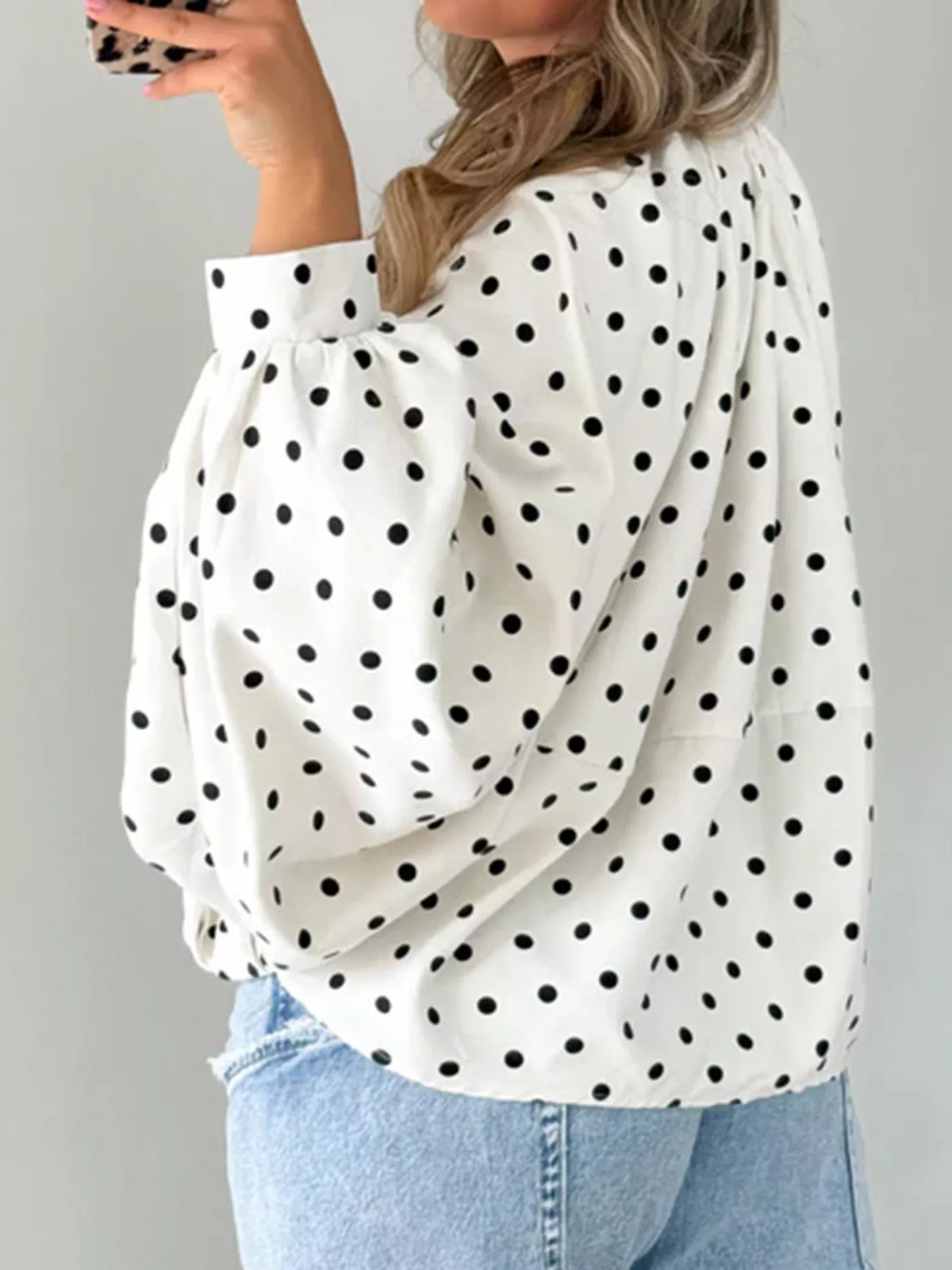 Polka Dot Zip-Up Jacket - White - View 5