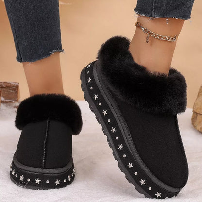 Faux Fur Lined Platform Ankle Boots - Black - View 2