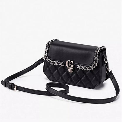 Quilted PU Leather Crossbody Bag with Rhinestone Decor - Black - View 5
