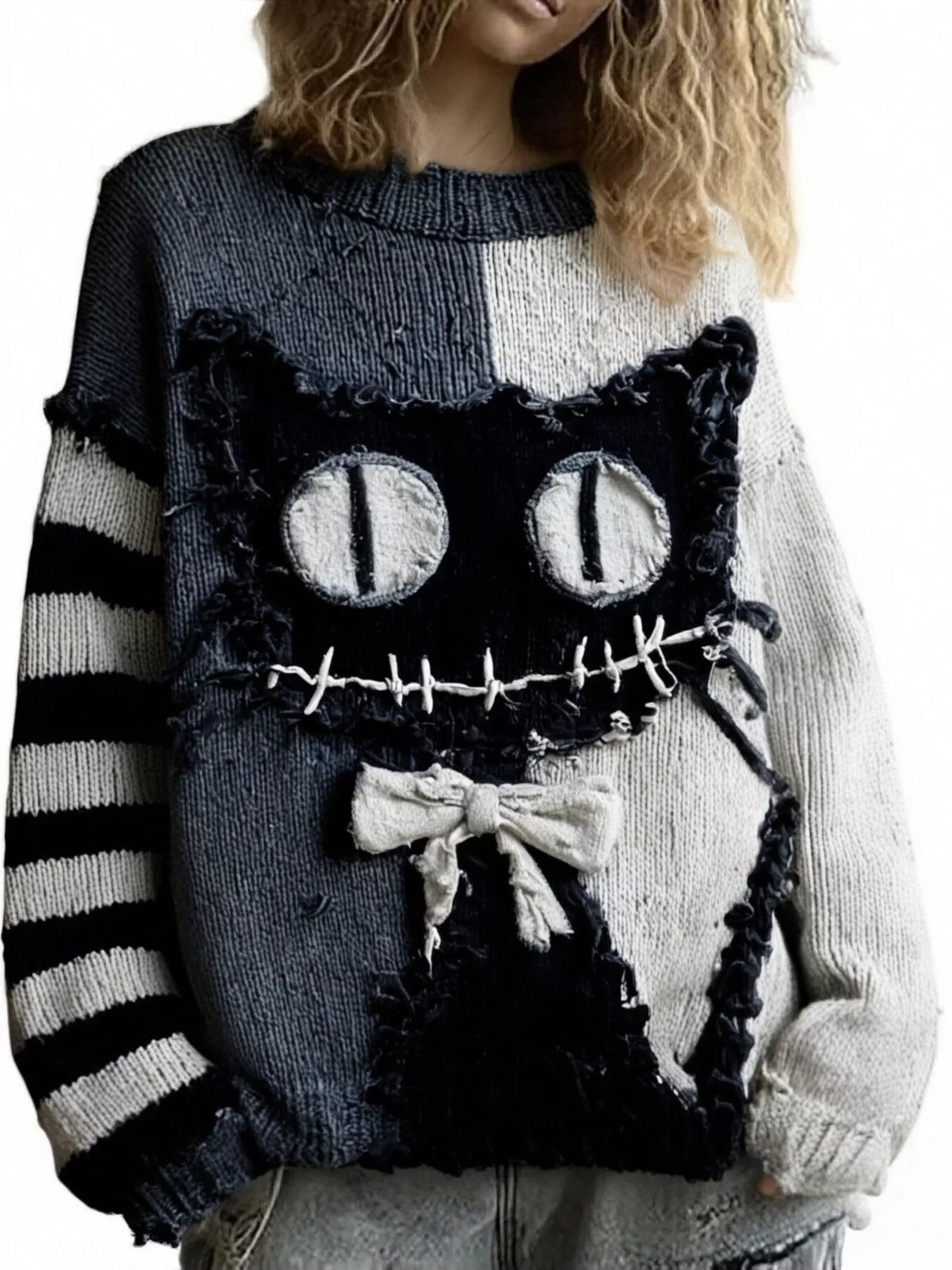 Full Size Color Block Oversized Dropped Shoulder Sweater Plus Size - French Blue - View 1