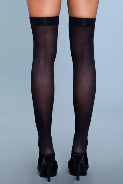 Opaque Nylon Thigh Highs, styled view