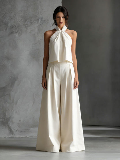 Loose Sleeveless Top High-Waisted Wide-Leg Pants Two-Piece Set for Women