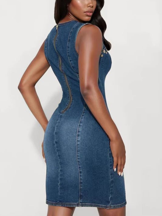Embellished Cutout Sleeveless Denim Dress - product photo 2