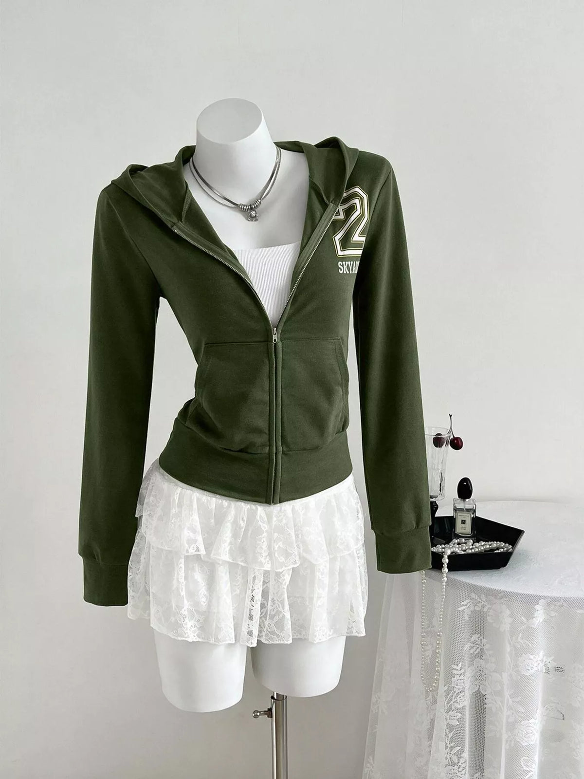 Slim-Fit Zip-Up Hoodie - Army Green - View 5
