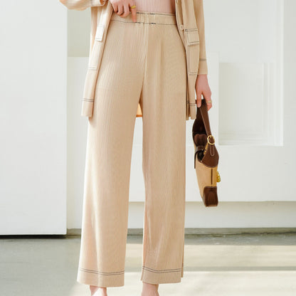 High-quality boutique-style spring new arrival, Issey Miyake pleated vintage high-end denim-inspired chic office suit set