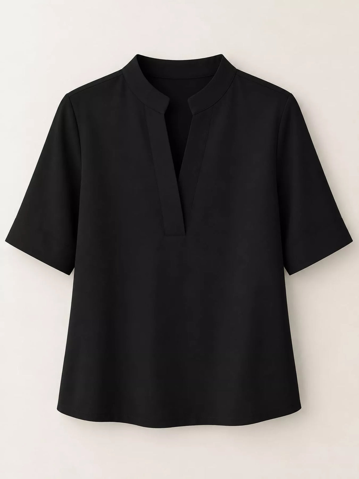 Full Size Notched Short Sleeve Blouse Plus Size - Black - View 9