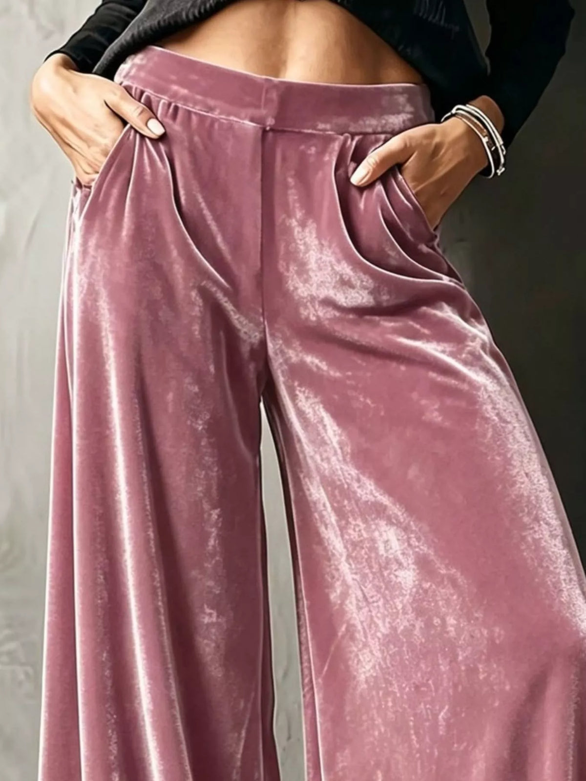 Full Size High-Waisted Wide-Leg Velvet Pants Plus Size - Fuchsia Pink - View 2