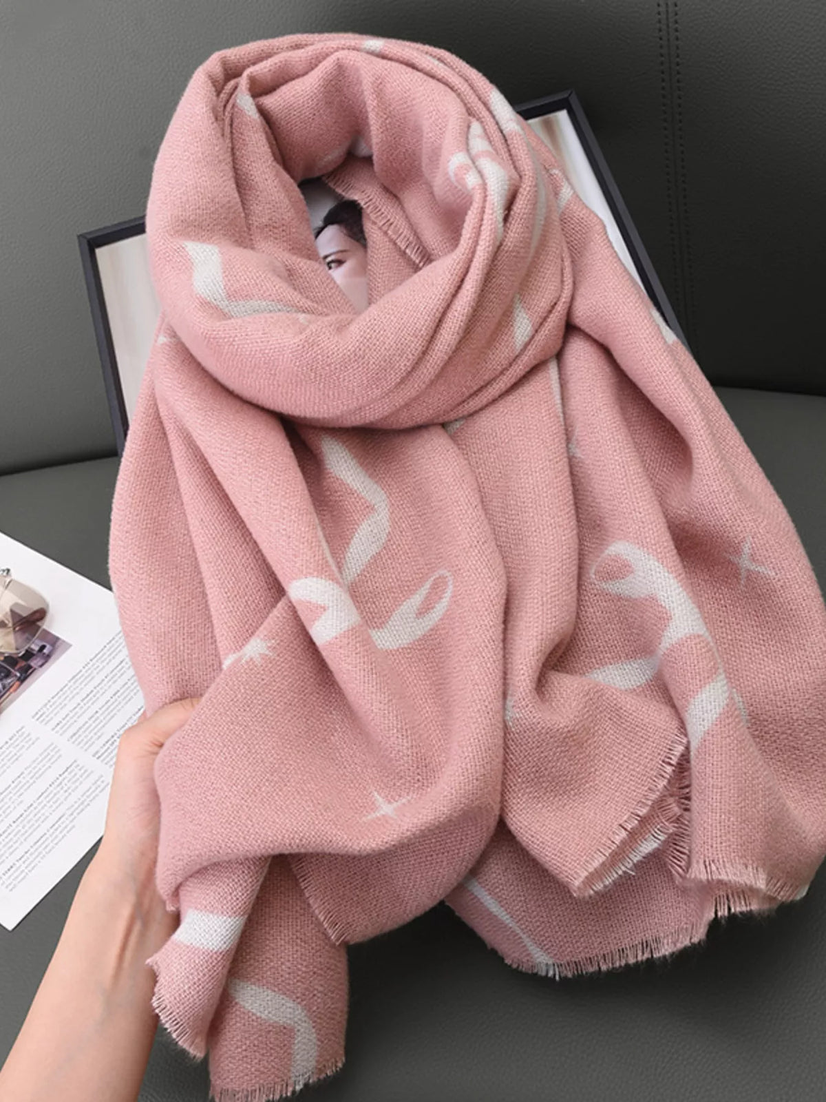 Bow Print Lightweight Scarf - Leather Powder - View 6