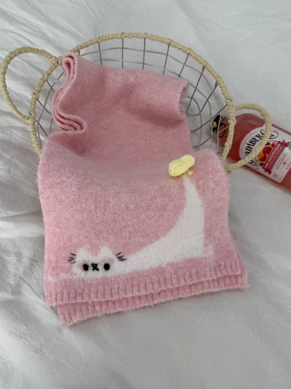 Cute Cat Knitted Scarf - Pink - View 9