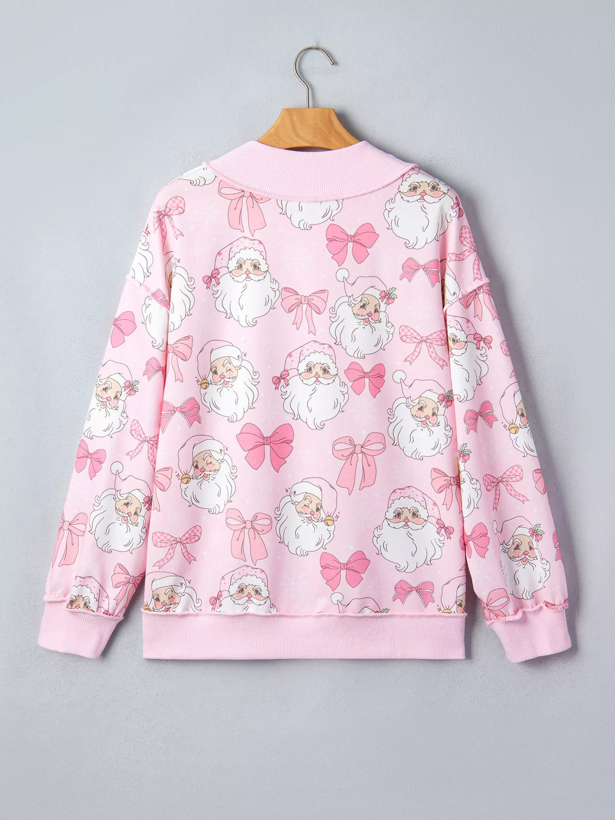 Abstract Santa Print Drop Shoulder High Neck Sweatshirt - Blush Pink - View 4