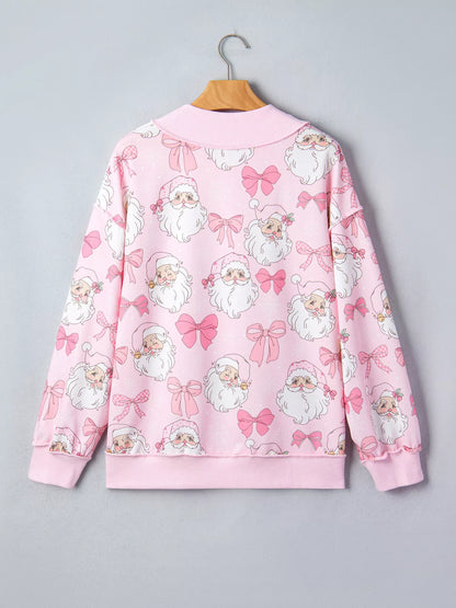 Abstract Santa Print Drop Shoulder High Neck Sweatshirt - Blush Pink - View 4