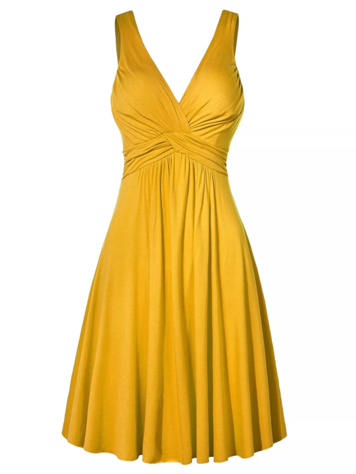 Full Size Twisted Sleeveless Ruched Waist A-Line Dress Plus Size - Gold - View 1