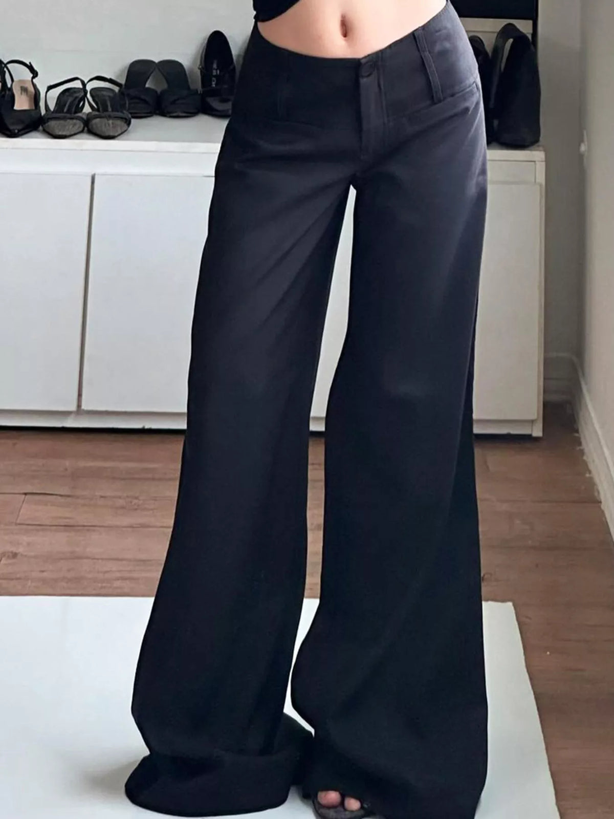 Loose Fit Flare Pants - Black - View 5