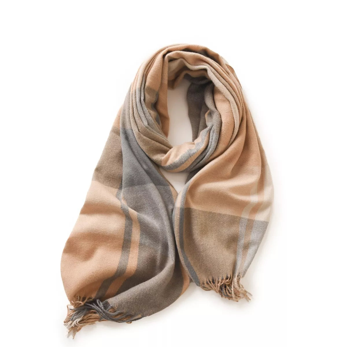 Plaid Fringe Scarf - Gray Yellow - View 9