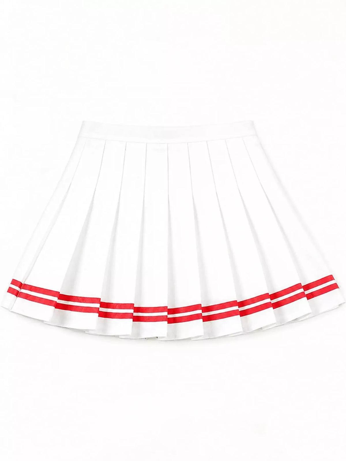Pleated Striped Skirt - White And Red - Striped With Built-in Shorts - View 2