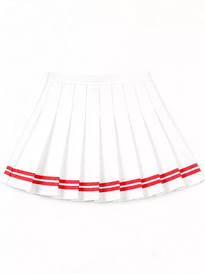Pleated Striped Skirt - White And Red - Striped With Built-in Shorts - View 2