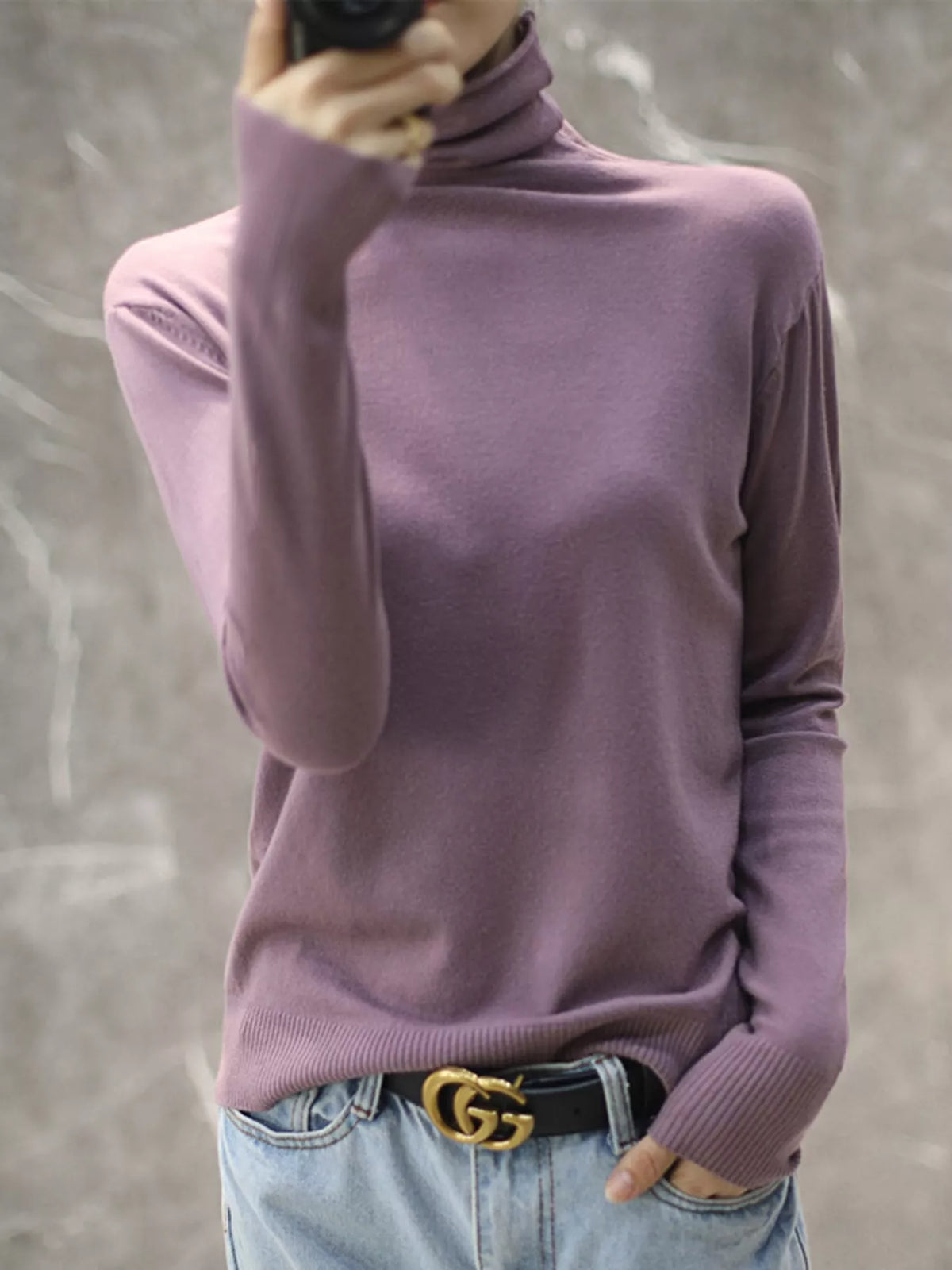 Full Size Slim-Fit Turtleneck Knit Top Plus Size - Purple - View 4