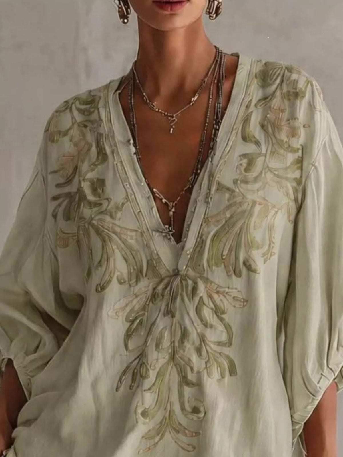 Full Size Embroidered V-Neck Mini Dress Plus Size - Light Green - View 2