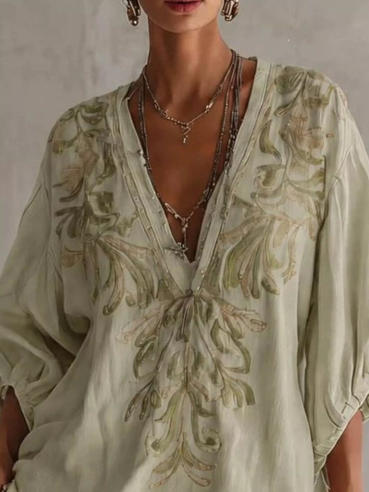 Full Size Embroidered V-Neck Mini Dress Plus Size - Light Green - View 2
