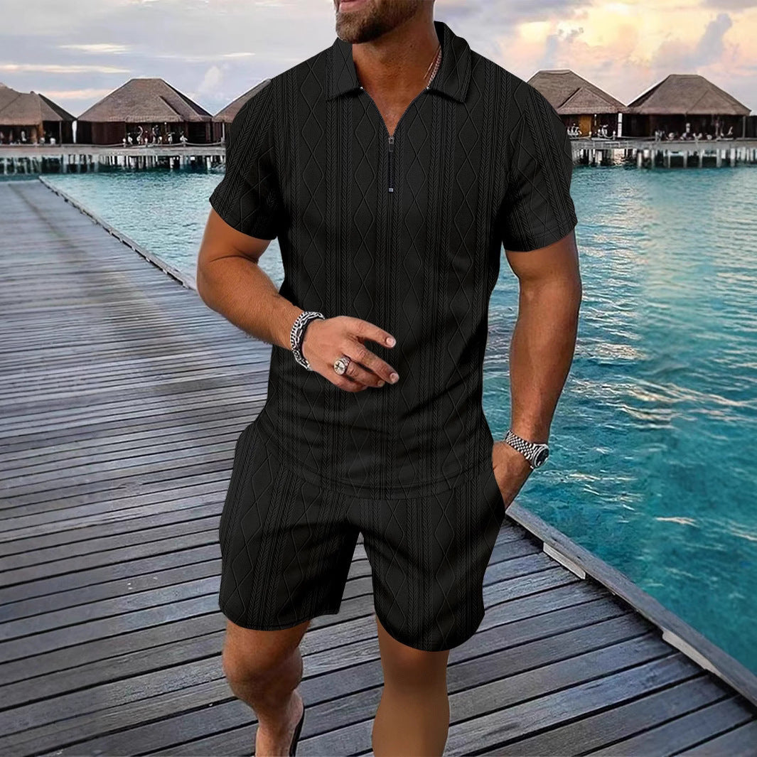 Men's polo shirt casual short sleeved shorts sports suit