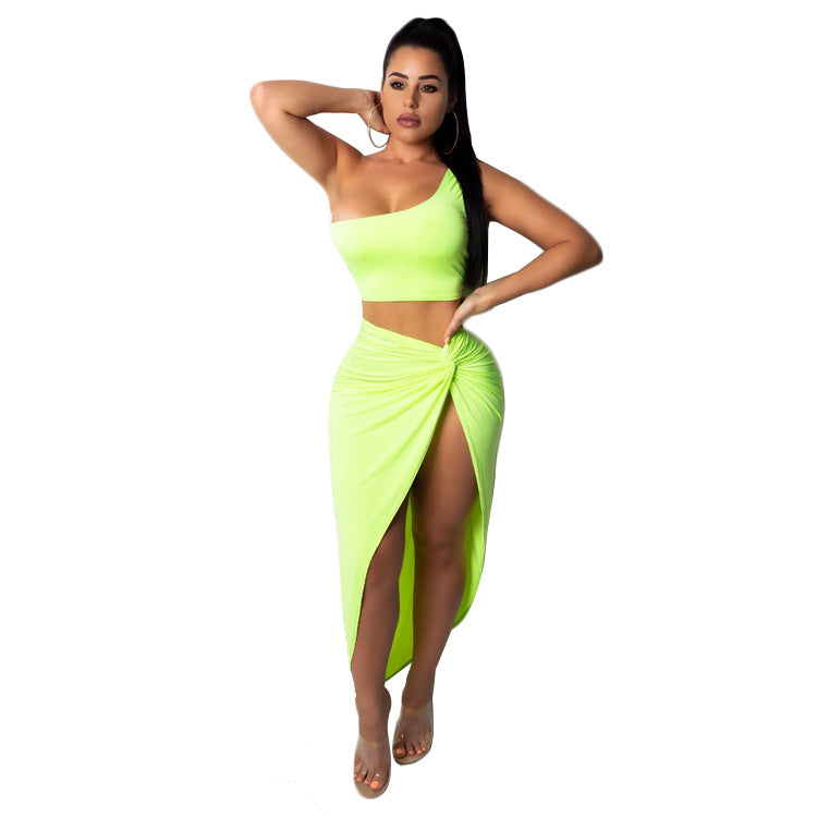 Two piece pleated solid color skirt set