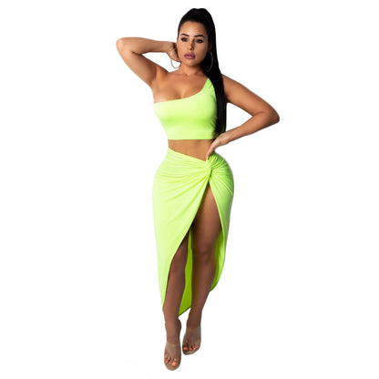 Two piece pleated solid color skirt set