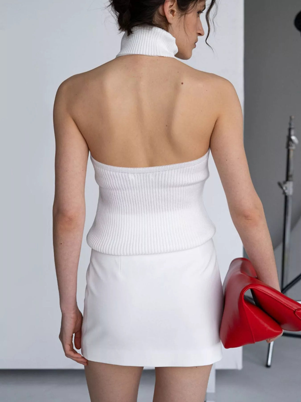 Halter Neck Sweater Tank - White - View 6