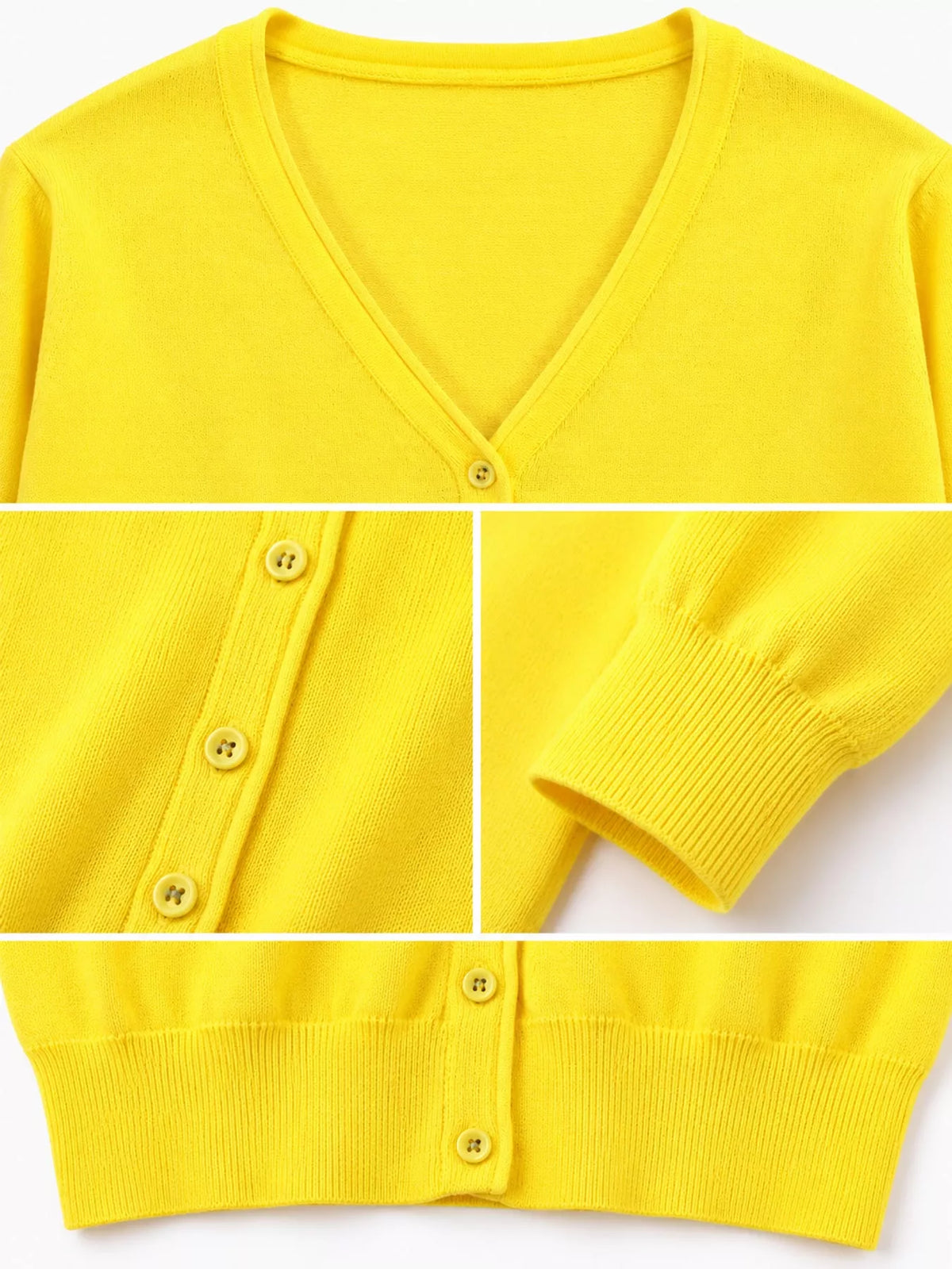 Classic V-Neck Button-Down Knit Cardigan - Bright Yellow - View 70
