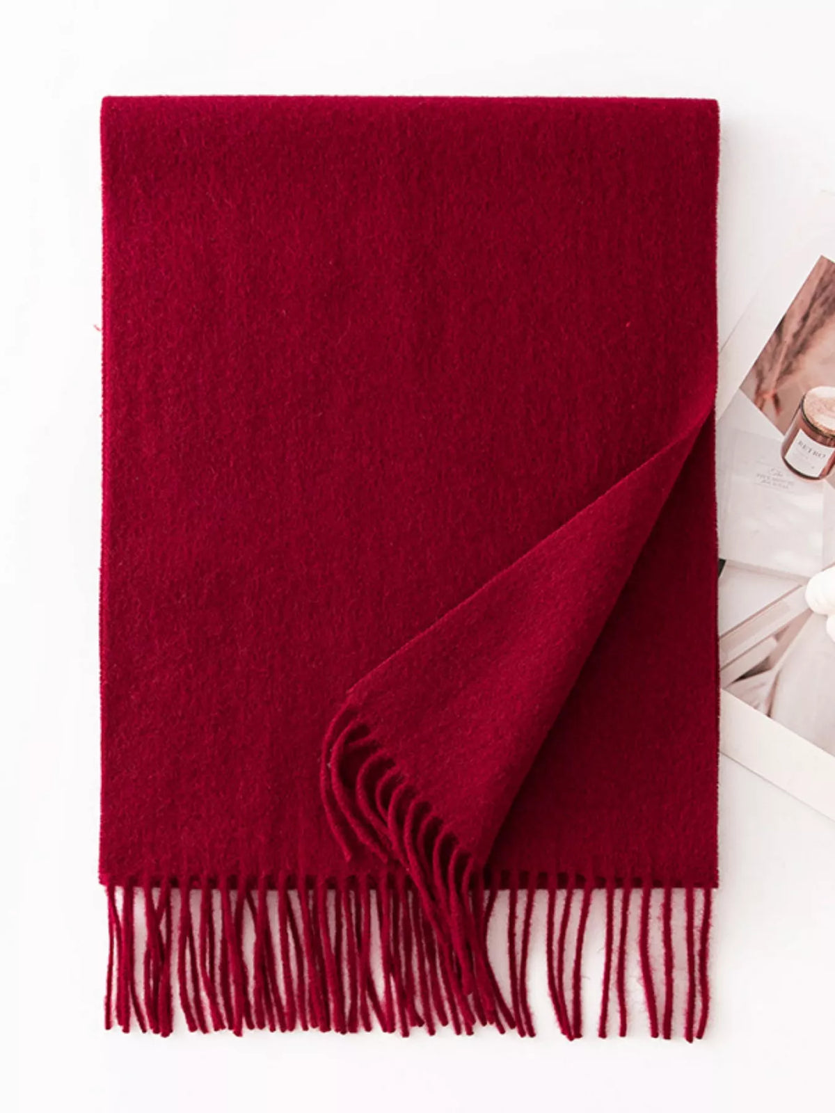 Solid Color Fringe Scarf - Red - View 3