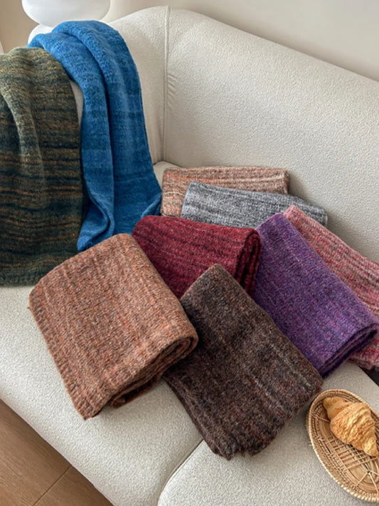 Striped Detail Knit Scarf - Assorted knitted scarf colorways together - View 1