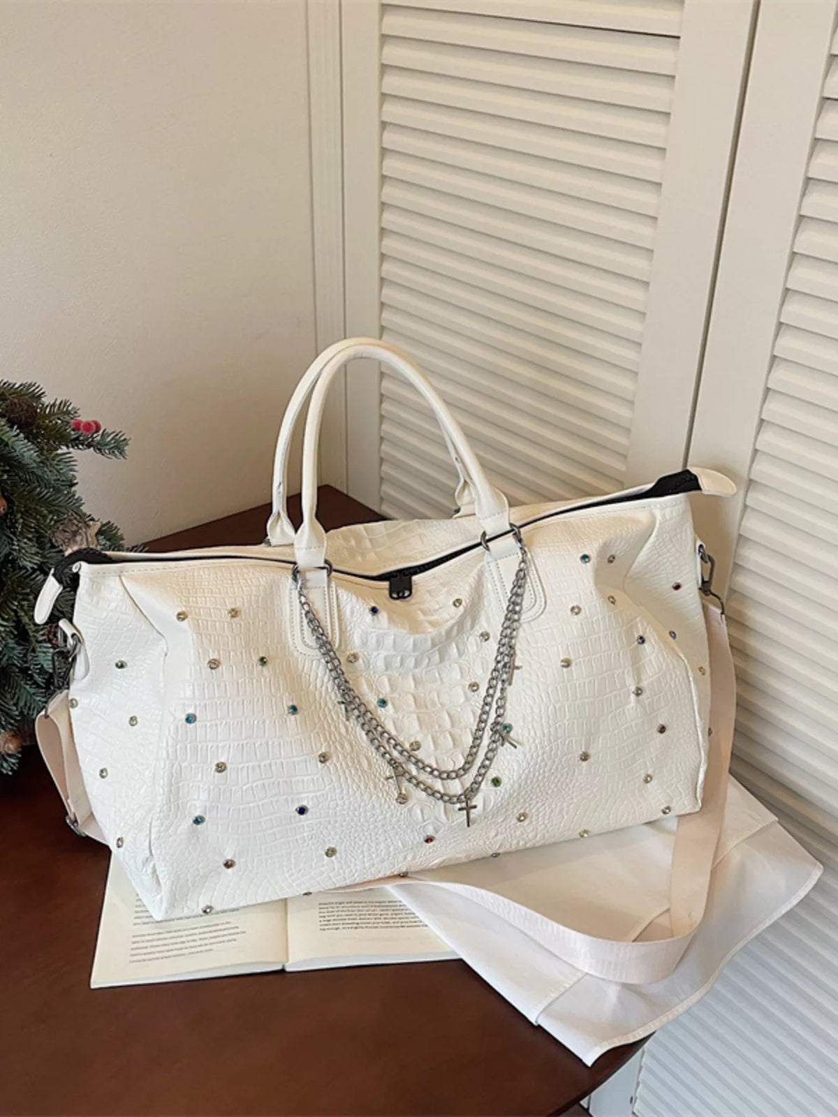 Studded Large Capacity Travel Bag - Ivory - View 8
