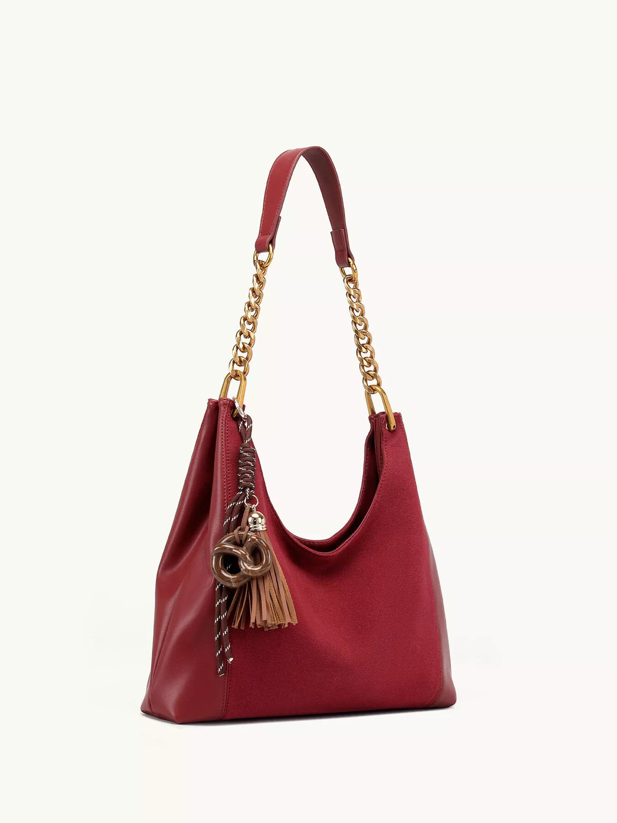 Chain Strap Tassel Charm Shoulder Bag - Wine Red - View 8