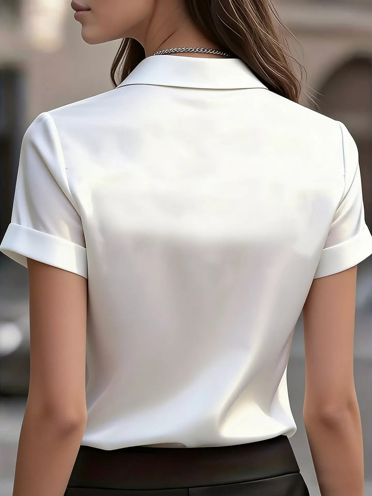 Satin Short-Sleeve Shirt - White - View 10