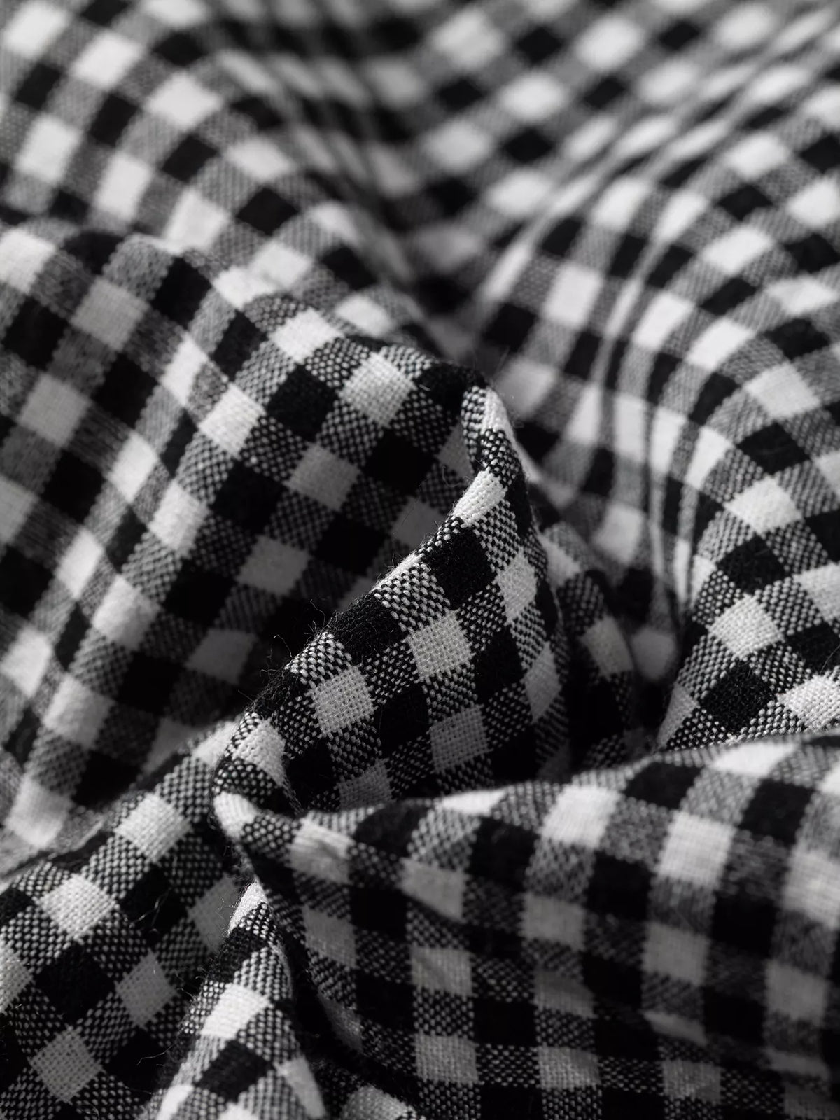 Plaid Shirred Cuff Long Sleeve Round Neck Blouse - Black - View 10