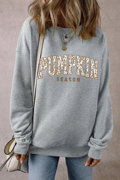 PUMPKIN SEASON Oversized Pullover Sweatshirt - Gray - View 1