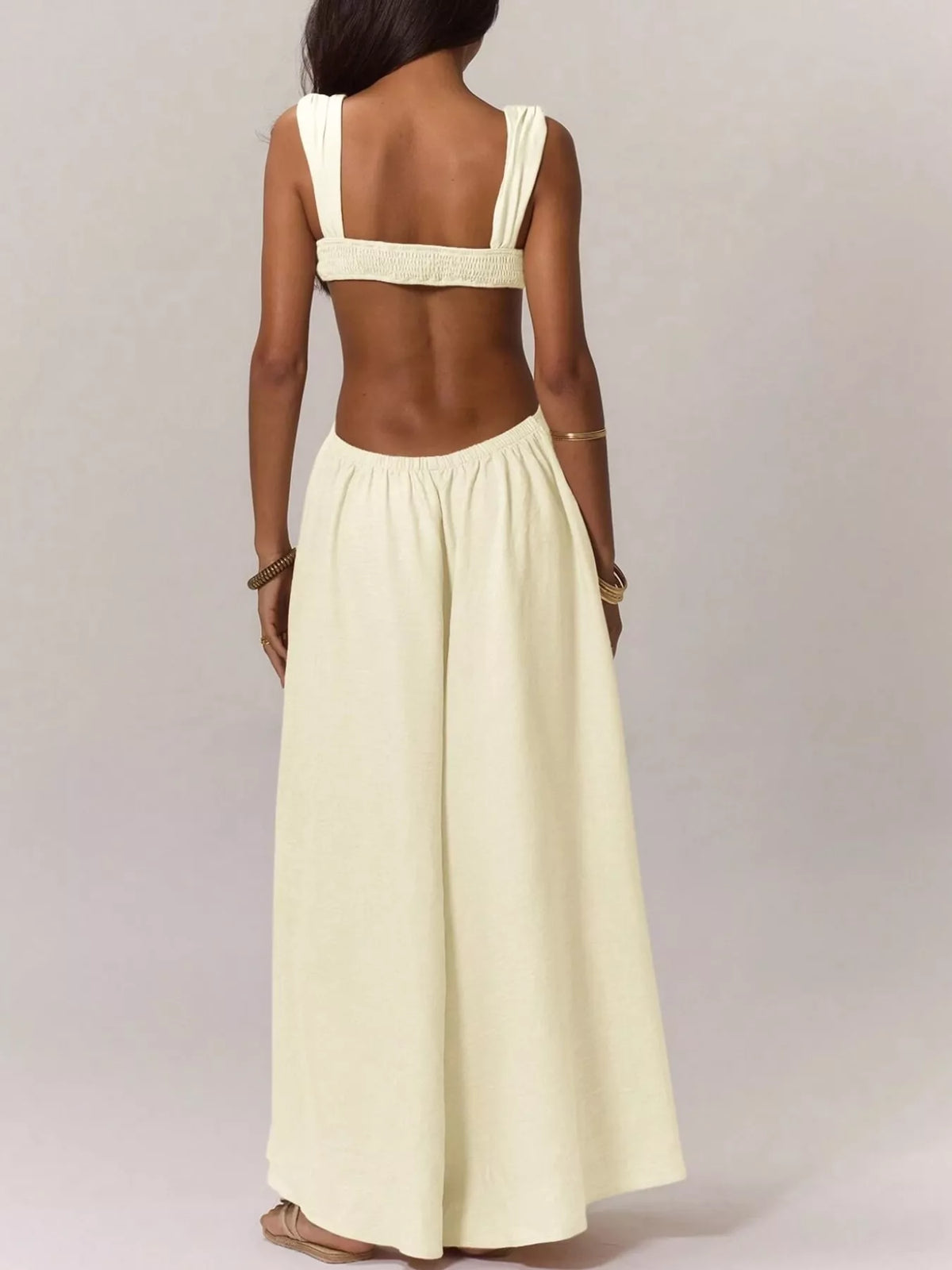 Backless Wide-Leg Jumpsuit with Cut-out Detail - Off White - View 14