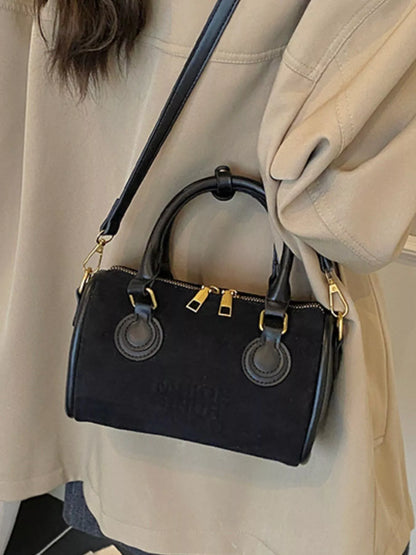 Barrel Crossbody Bag with Top Handle - Black - View 3