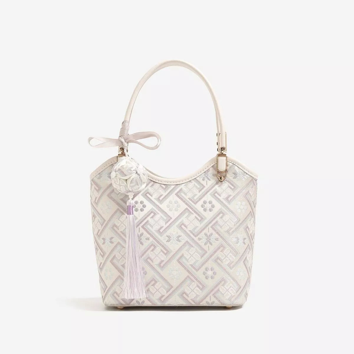 Geometric Pattern Handbag - Beige - View 4