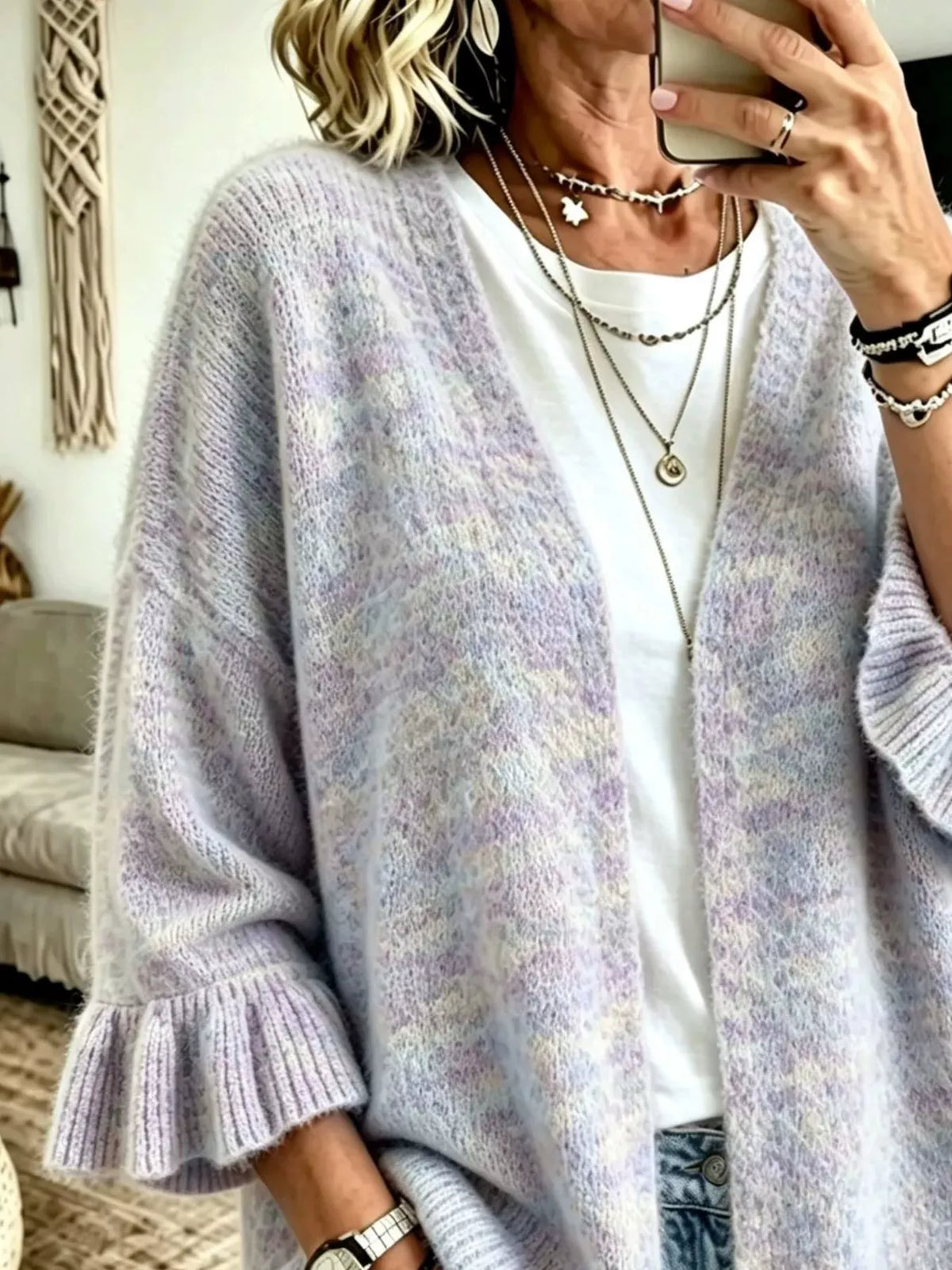 Full Size Ruffle Sleeve Open-Front Cardigan Plus Size - Multicolor - View 4