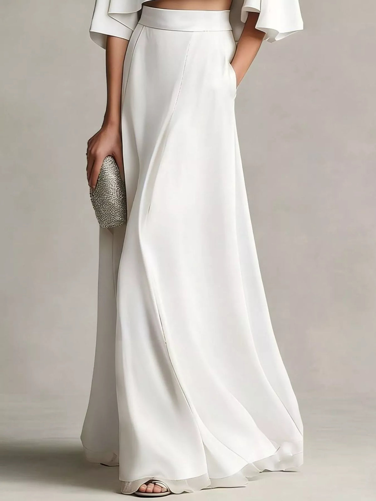 Full Size Satin Crop Top and Maxi Skirt Two-Piece Set Plus Size - White - View 3