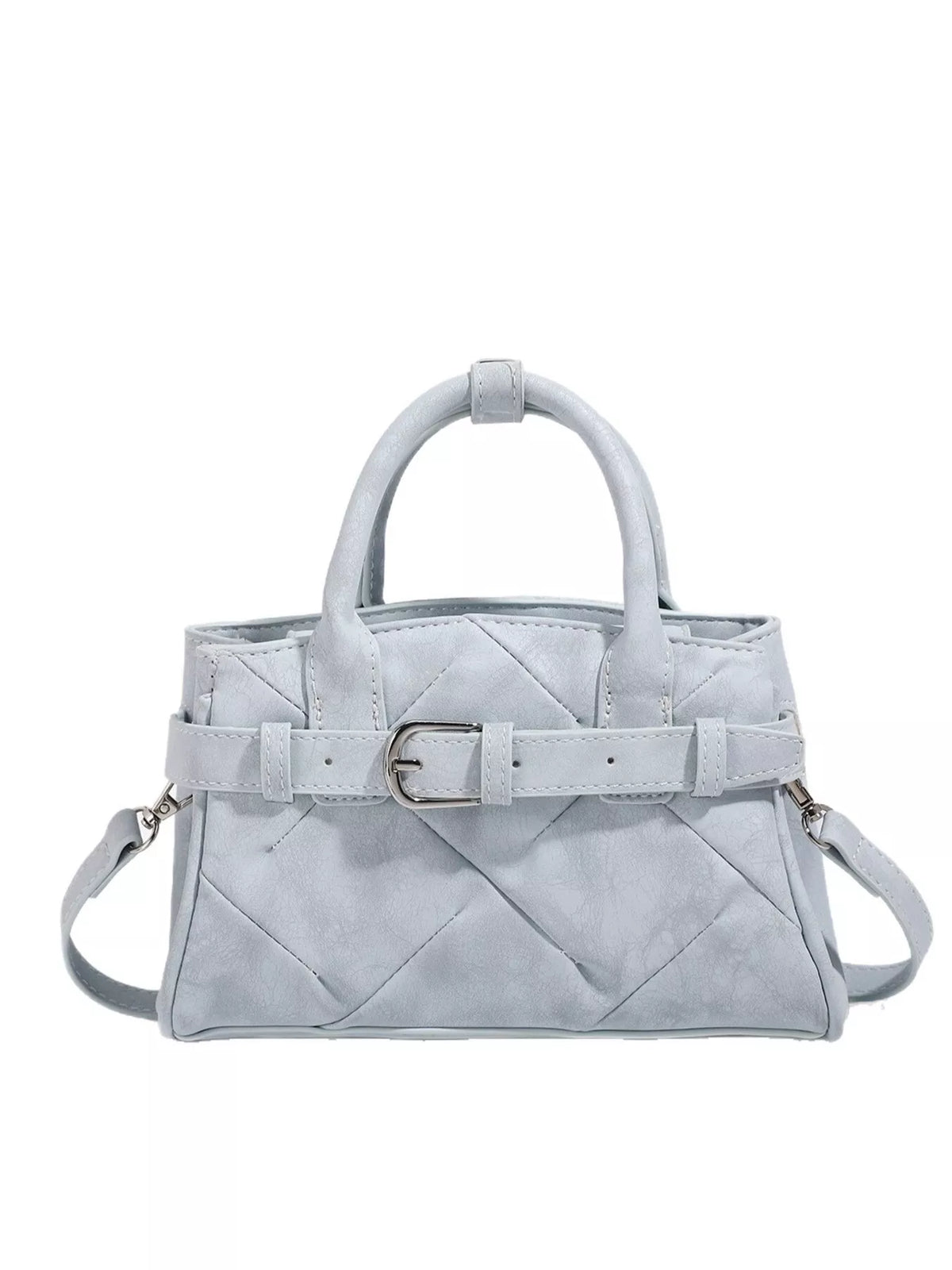 Quilted Buckle Accent Crossbody Bag - Blue - View 7